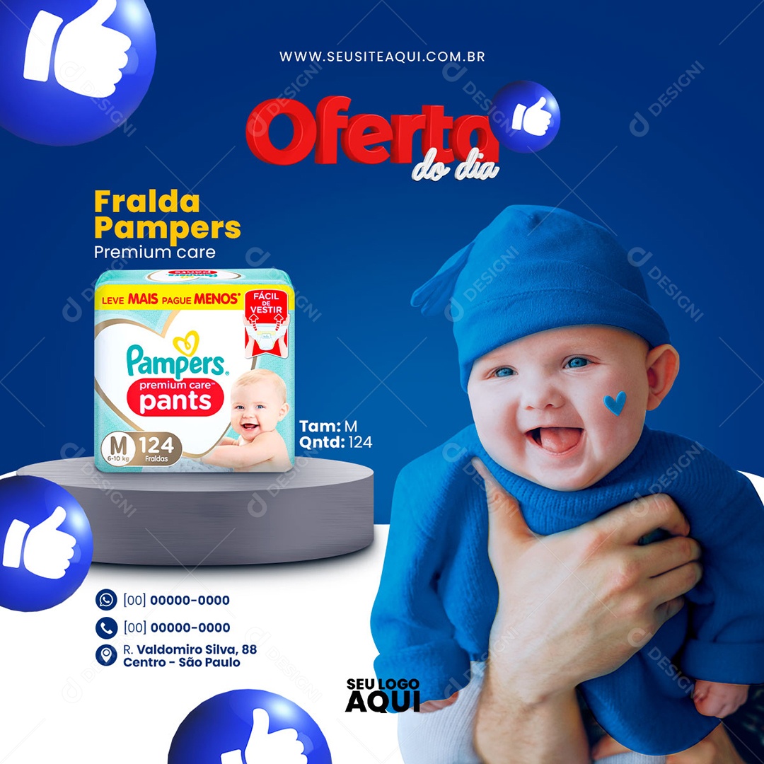 Farmácia Oferta do Dia Fralda Pampers Premium Care Social Media PSD Editável