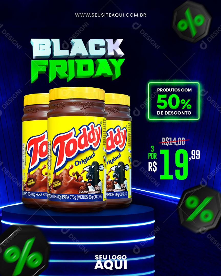 Black Friday Supermercado Toddy Original Produtos com 50% de Desconto Social Media PSD Editável