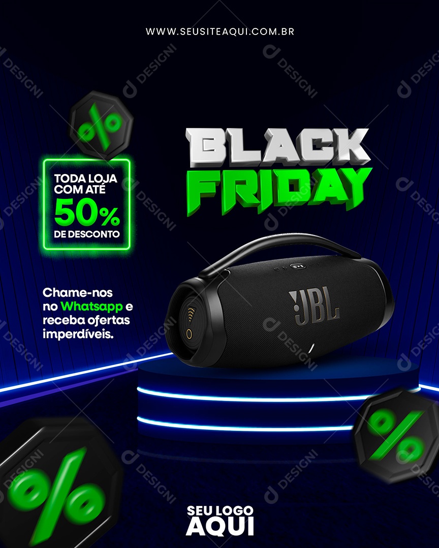 Black Friday Caixa de Som Toda Loja com Até 50% de Desconto Social Media PSD Editável