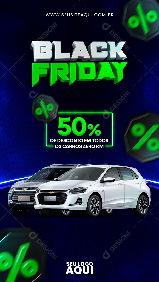 Story Black Friday Concessionária 50% de Desconto em Todos os Carros Zero KM Social Media PSD Editável