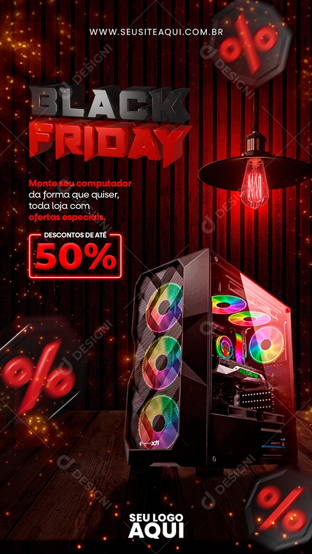 Story Black Friday Mantenha seu Computador Descontos de Até 50% Social Media PSD Editável