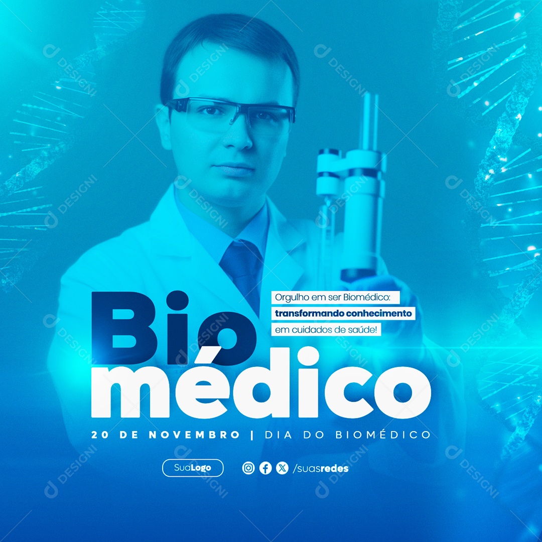 Dia do Biomédico 20 de Novembro Transformando Conhecimento Social Media PSD Editável