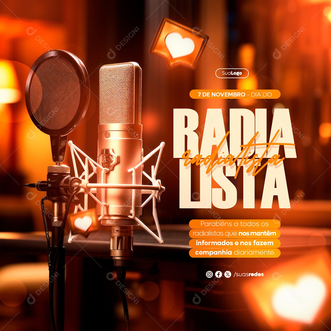 Dia do Radialista 7 de Novembro Parabéns a todos os Radialistas Social Media PSD Editável