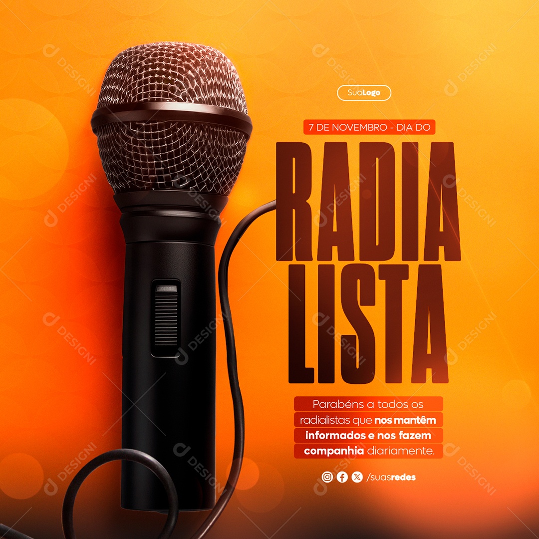 Dia do Radialista 7 de Novembro nos Mantém Informados e nos Fazem Companhia Social Media PSD Editável