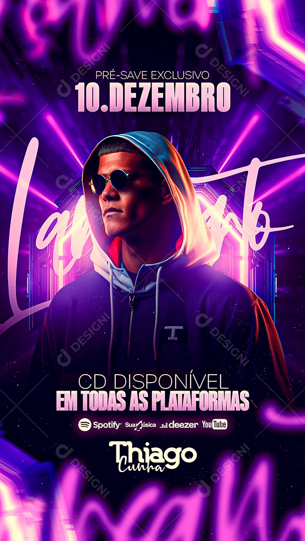 Story Flyer Lançamento CD Disponível Em Todas As Plataformas Thiago Cunha Social Media PSD Editável