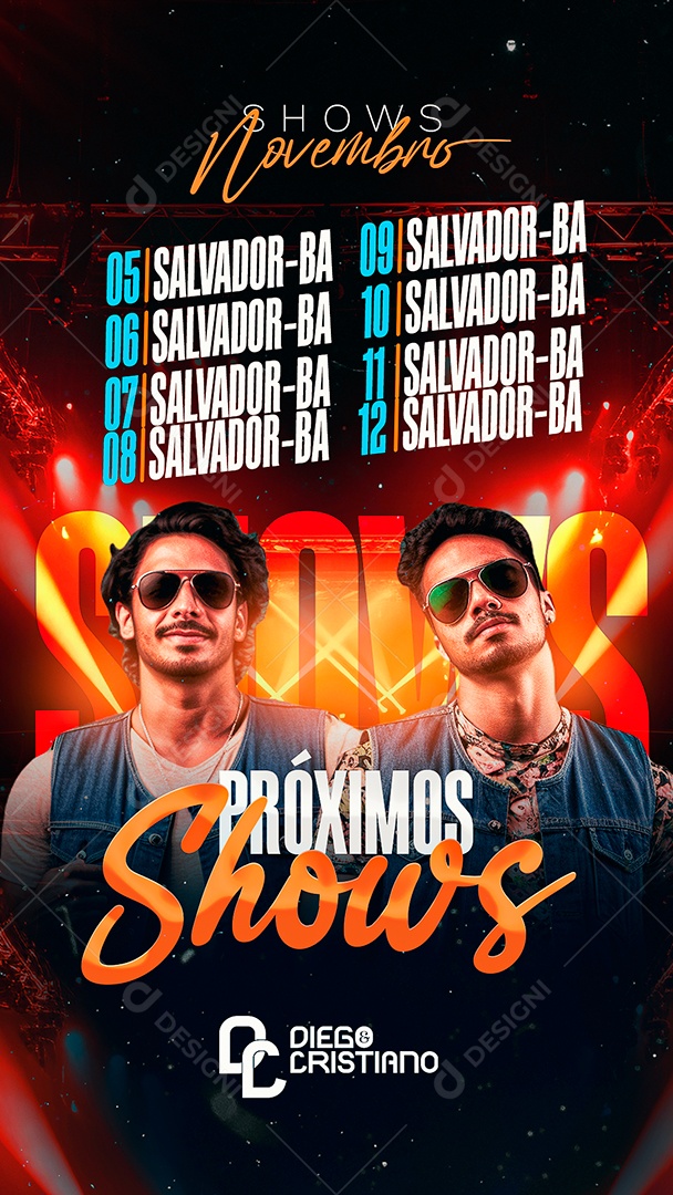 Story Flyer Shows Novembro Próximos Shows Diego & Cristiano Social Media PSD Editável