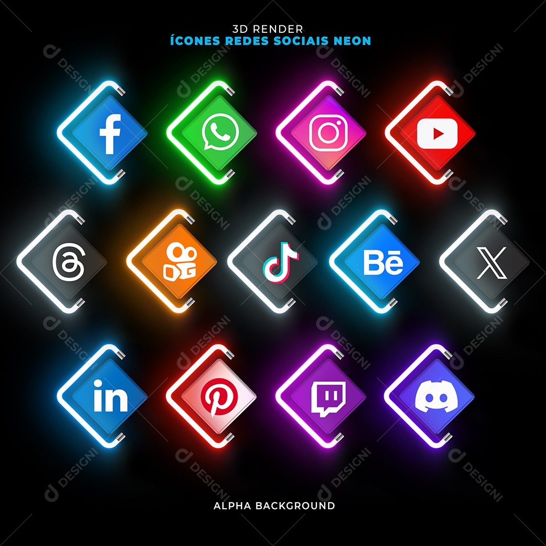 Icone 3D Redes Sociais Neon Para Composição PSD