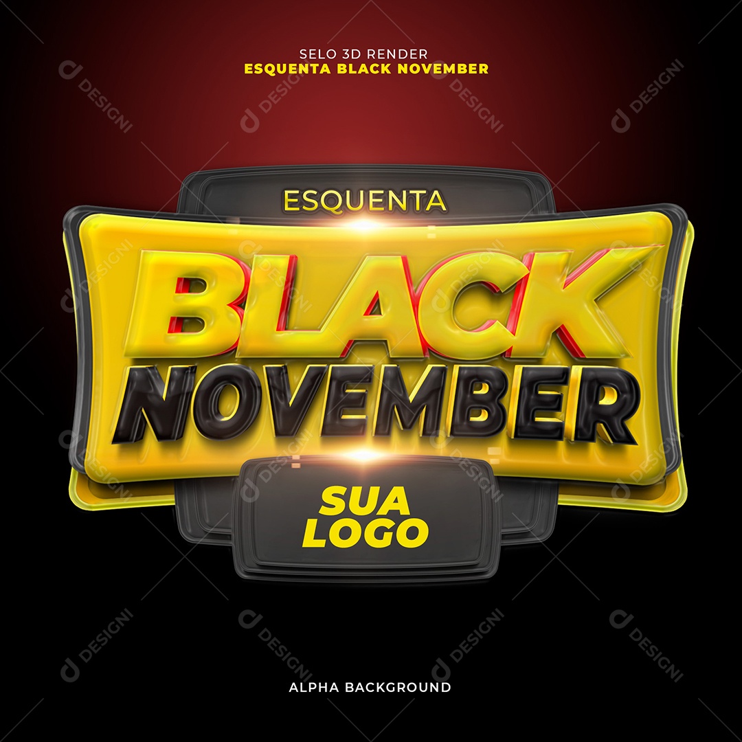 Selo 3D Esquenta Black November Amarelo Para Composição PSD