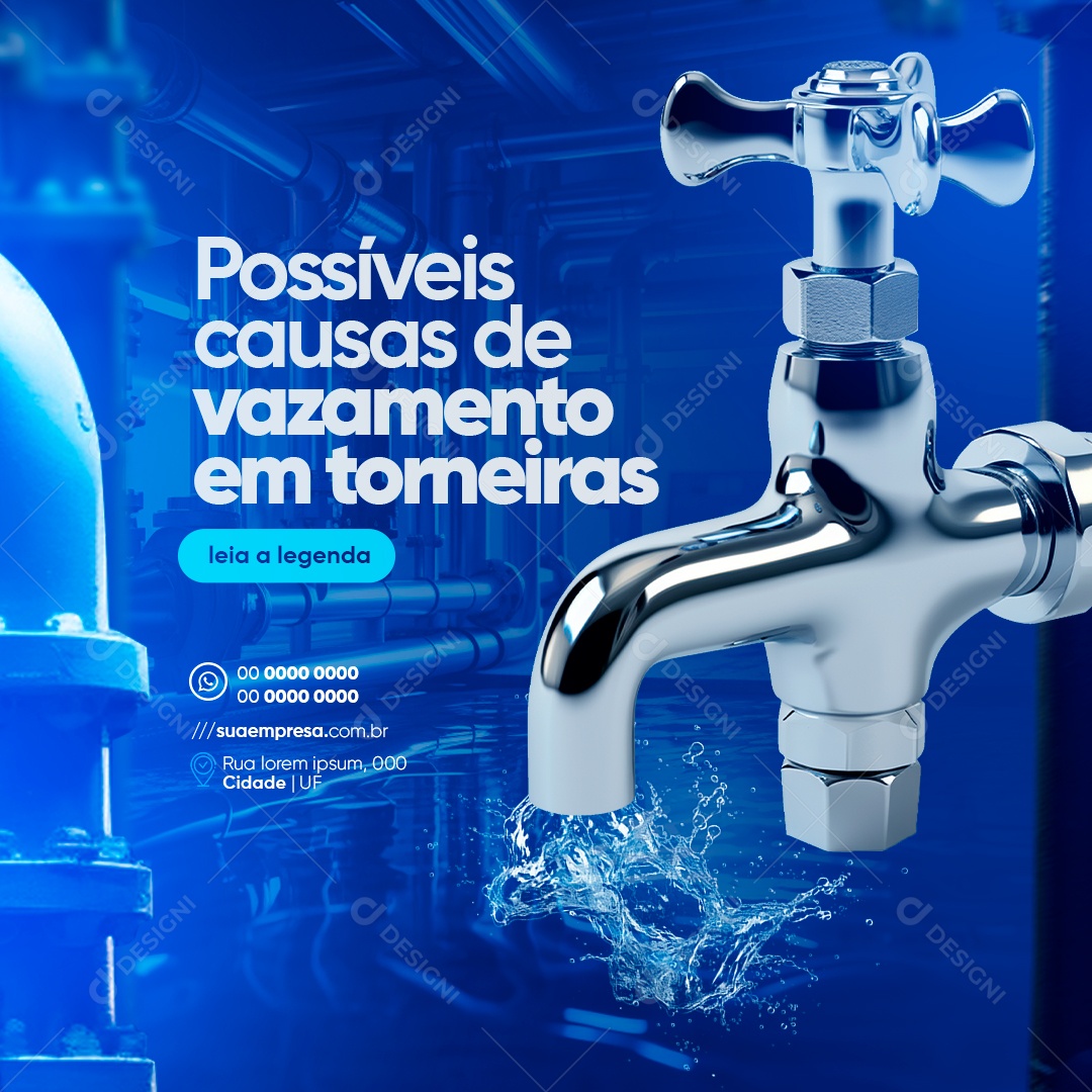 Possíveis Causas De Vazamento em Torneiras Social Media PSD Editável