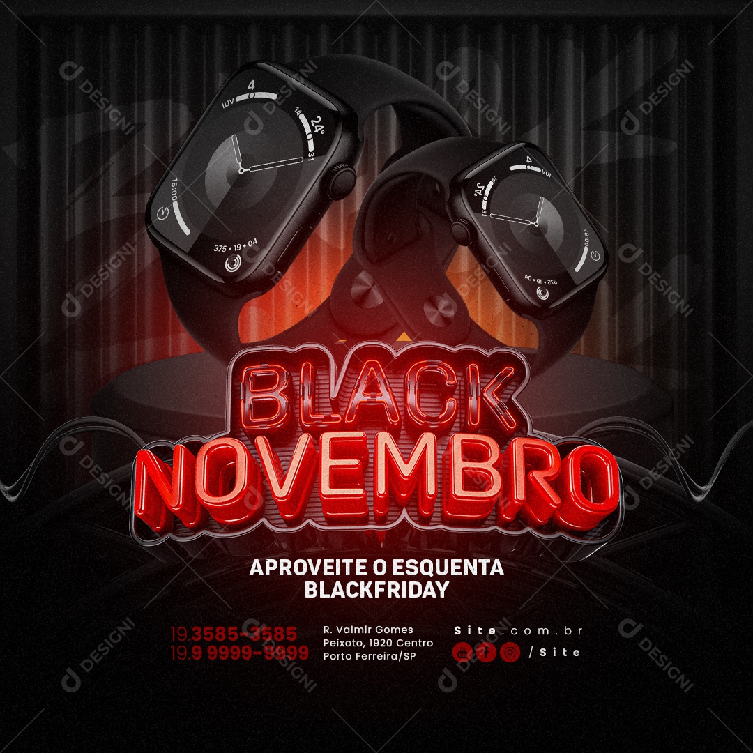 Black Novembro Aproveite o Esquenta Relógio Apple Wacth Loja de Eletrônicos Social Media PSD Editável