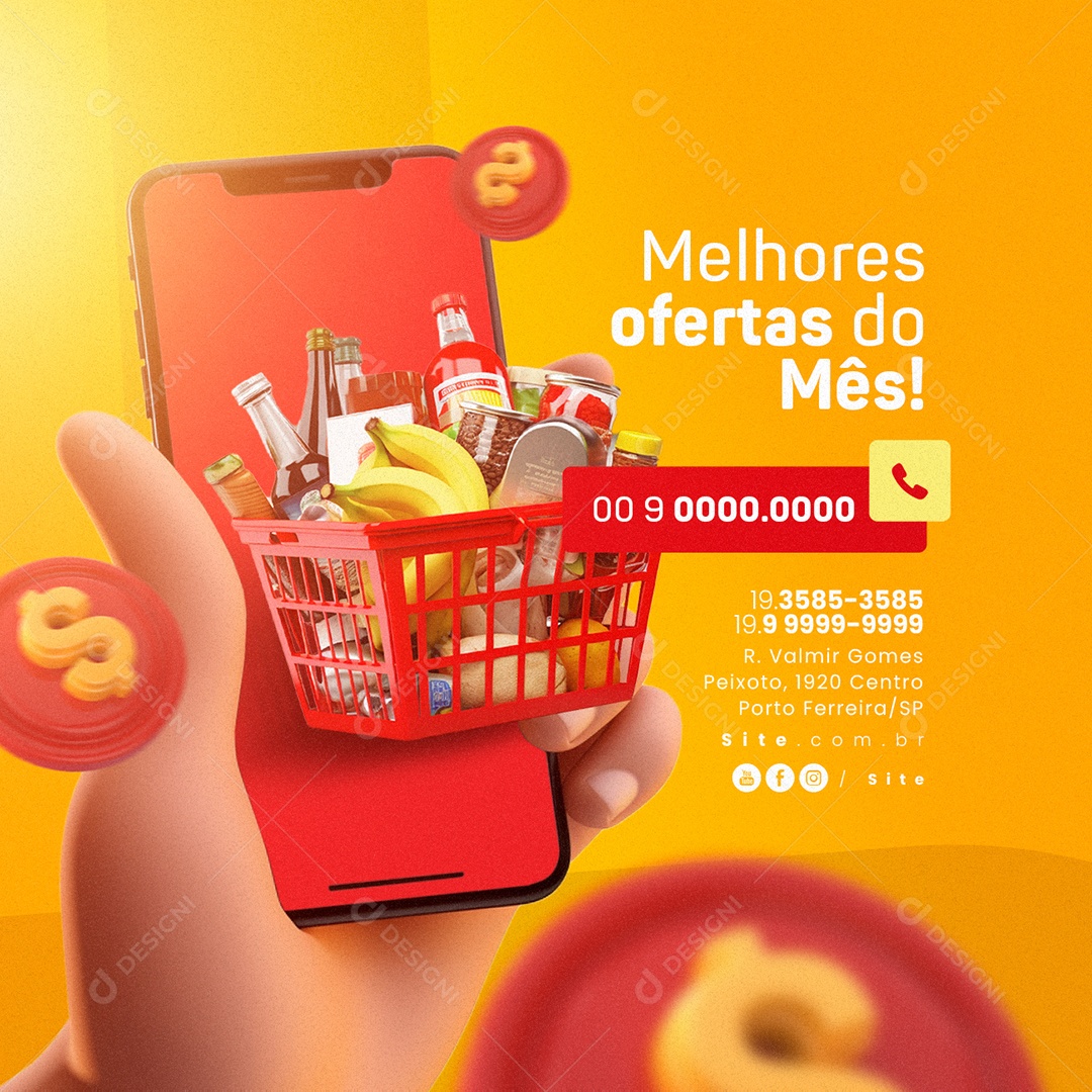 Supermercado Melhores Ofertas do Mês Social Media PSD Editável