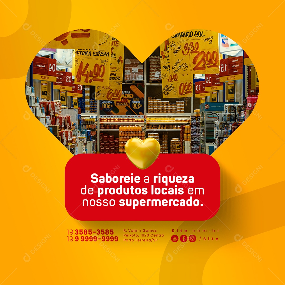 Supermercado Saboreie a Riqueza de Produtos Locais Social Media PSD Editável