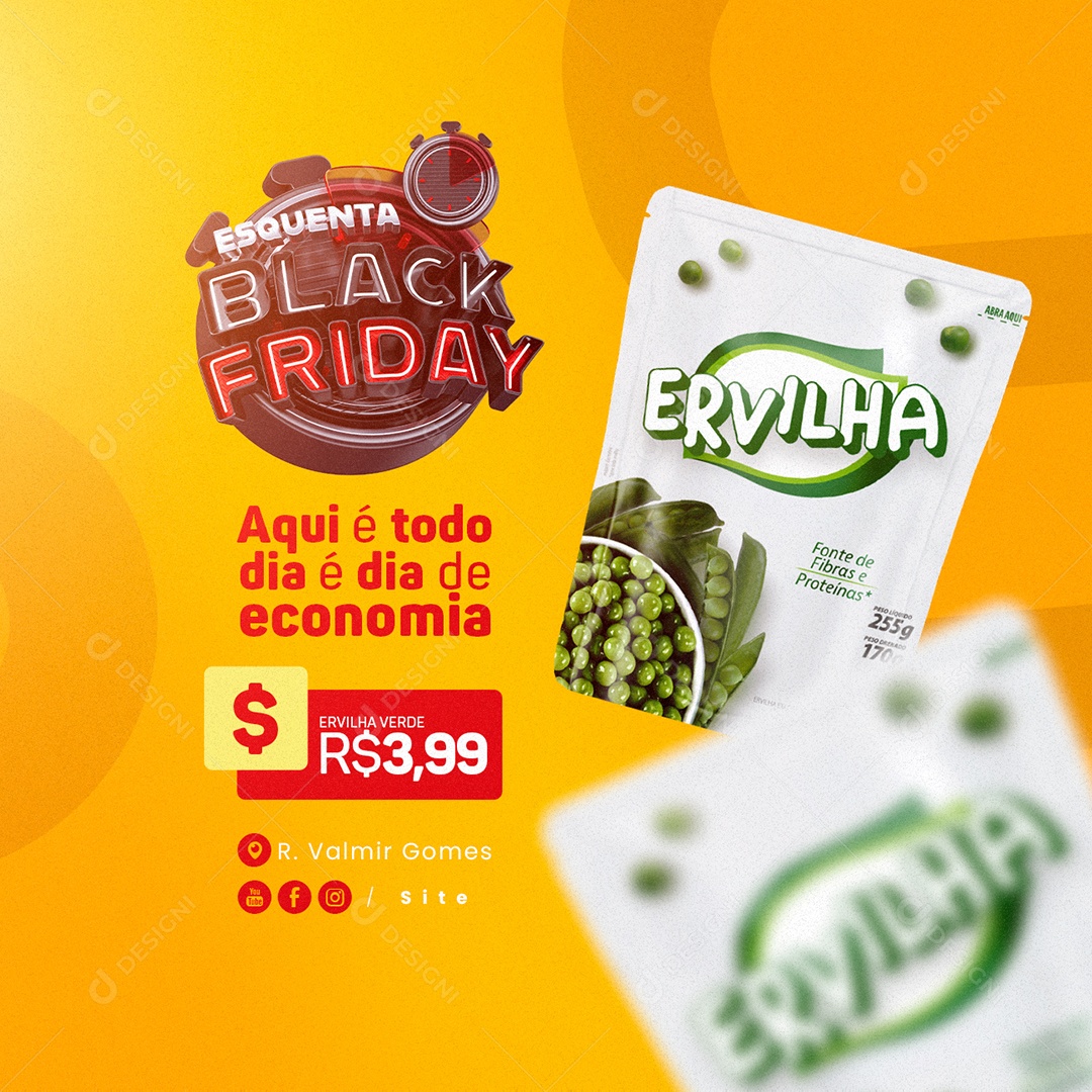 Esquenta Black Friday Supermercado Aqui é Todo Dia é Dia de Economia Ervilha Verde Social Media PSD Editável