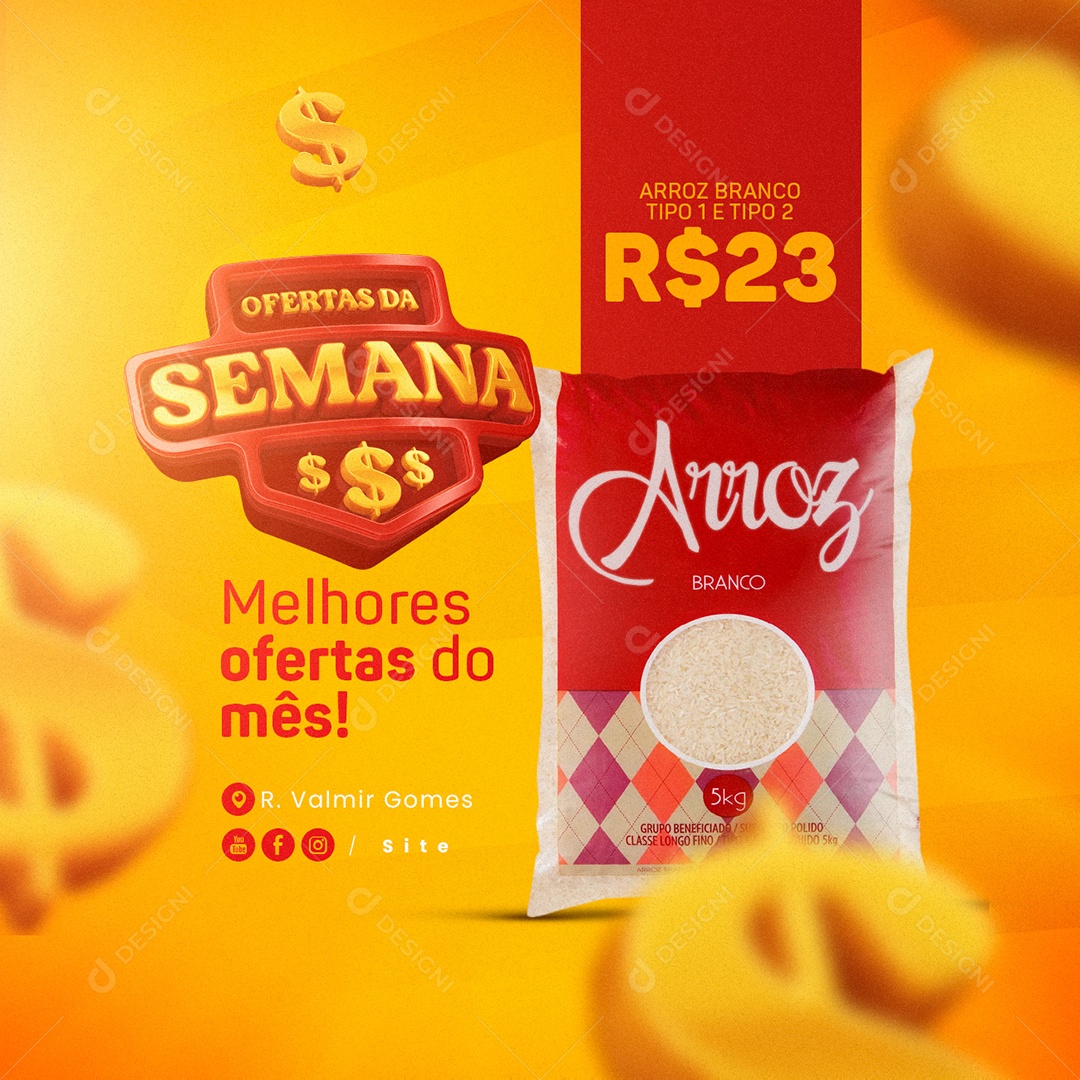 Supermercado Ofertas Da Semana Melhores Ofertas do Mês Arroz Branco Social Media PSD Editável