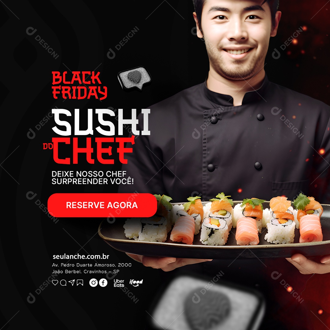 Black Friday Comida Japonesa Sushi Do Chef Reserve Agora Social Media PSD Editável