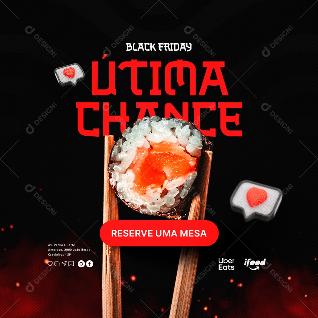 Black Friday Comida Japonesa Última Chance Reserve uma Mesa Social Media PSD Editável