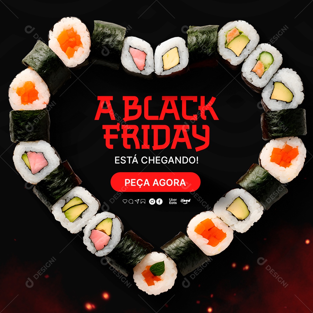 A Black Friday Está Chegando Peça Agora Comida Japonesa Social Media PSD Editável