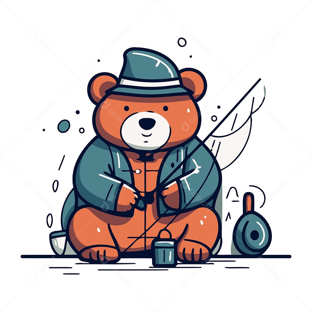 Urso Pescador Desenho Animado Ilustração Vetor EPS