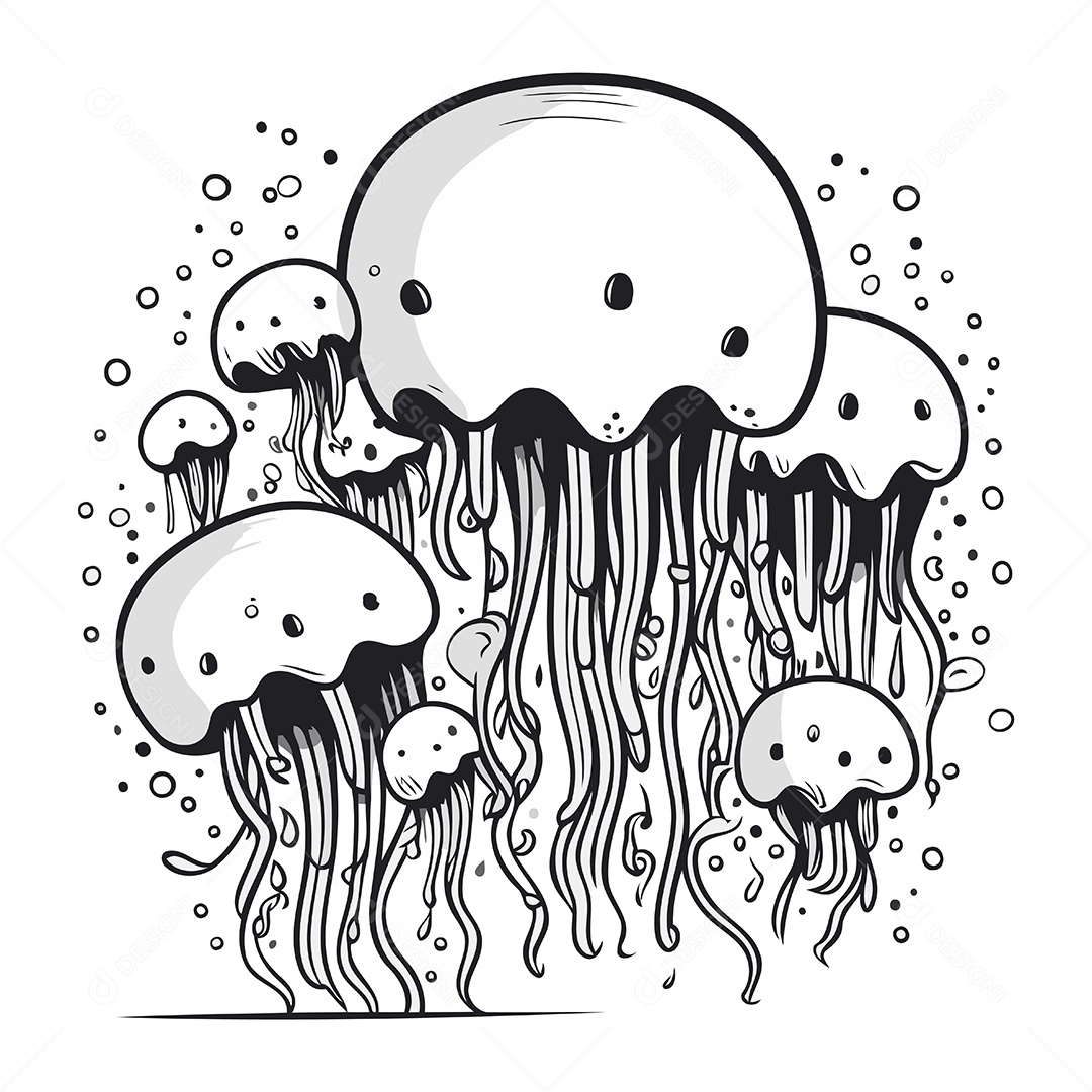 Água Viva Desenho Animado Ilustração Vetor EPS