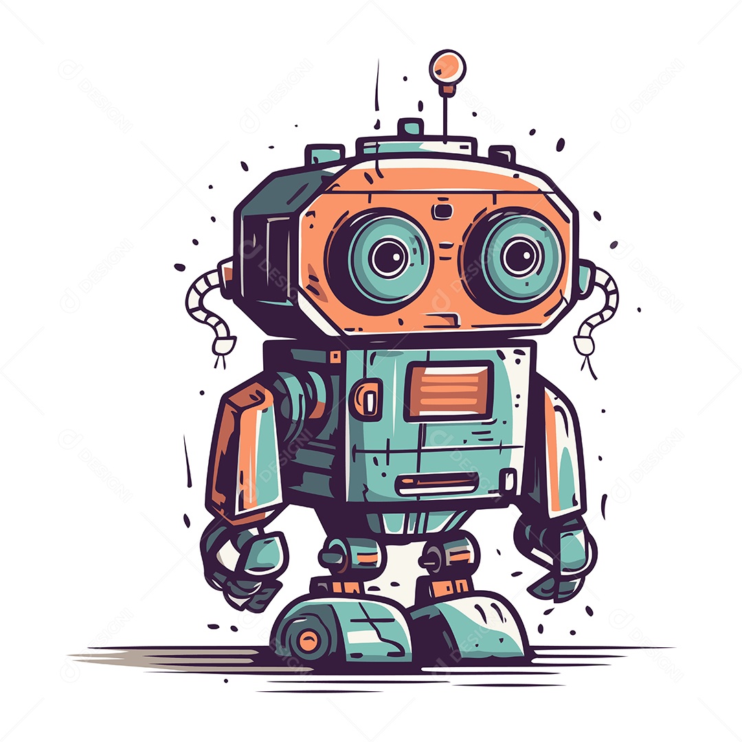 Robô Desenho Animado Ilustração Vetor EPS