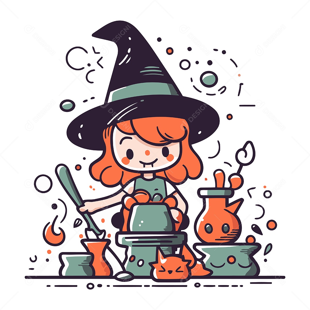 Bruxa Desenho Animado Ilustração Vetor EPS