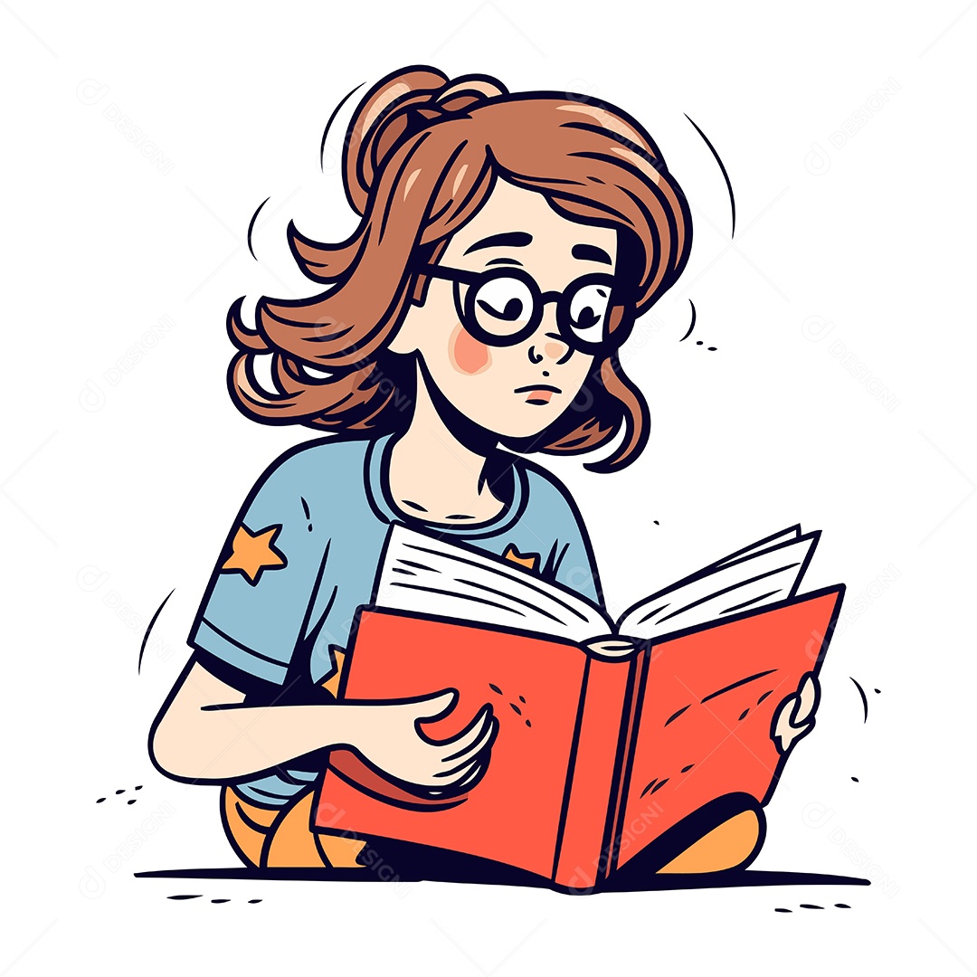 Mulher Lendo Livro Desenho Animado Ilustração Vetor EPS