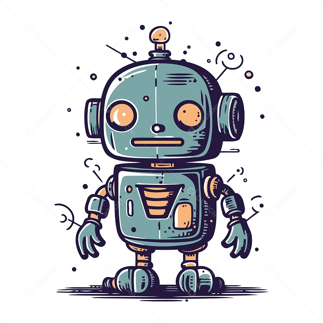 Robô Desenho Animado Ilustração Vetor EPS