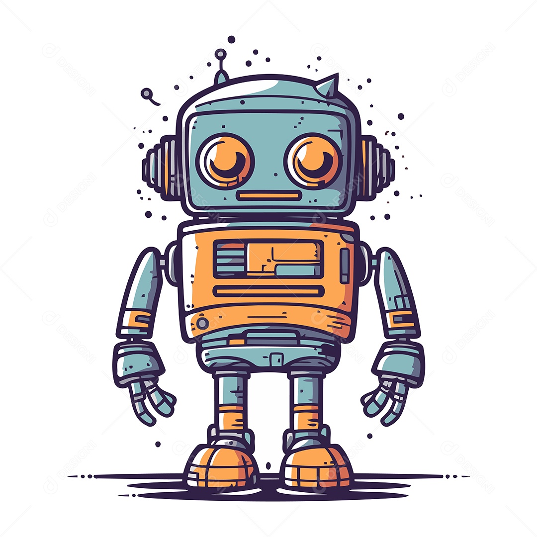 Robô Desenho Animado Ilustração Vetor EPS