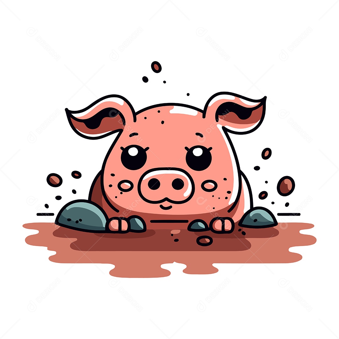 Porco na Lama Desenho Animado Ilustração Vetor EPS