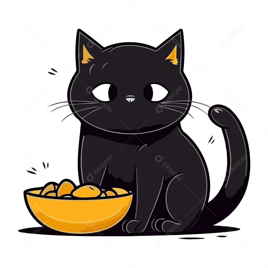 Gato Preto Desenho Animado Ilustração Vetor EPS