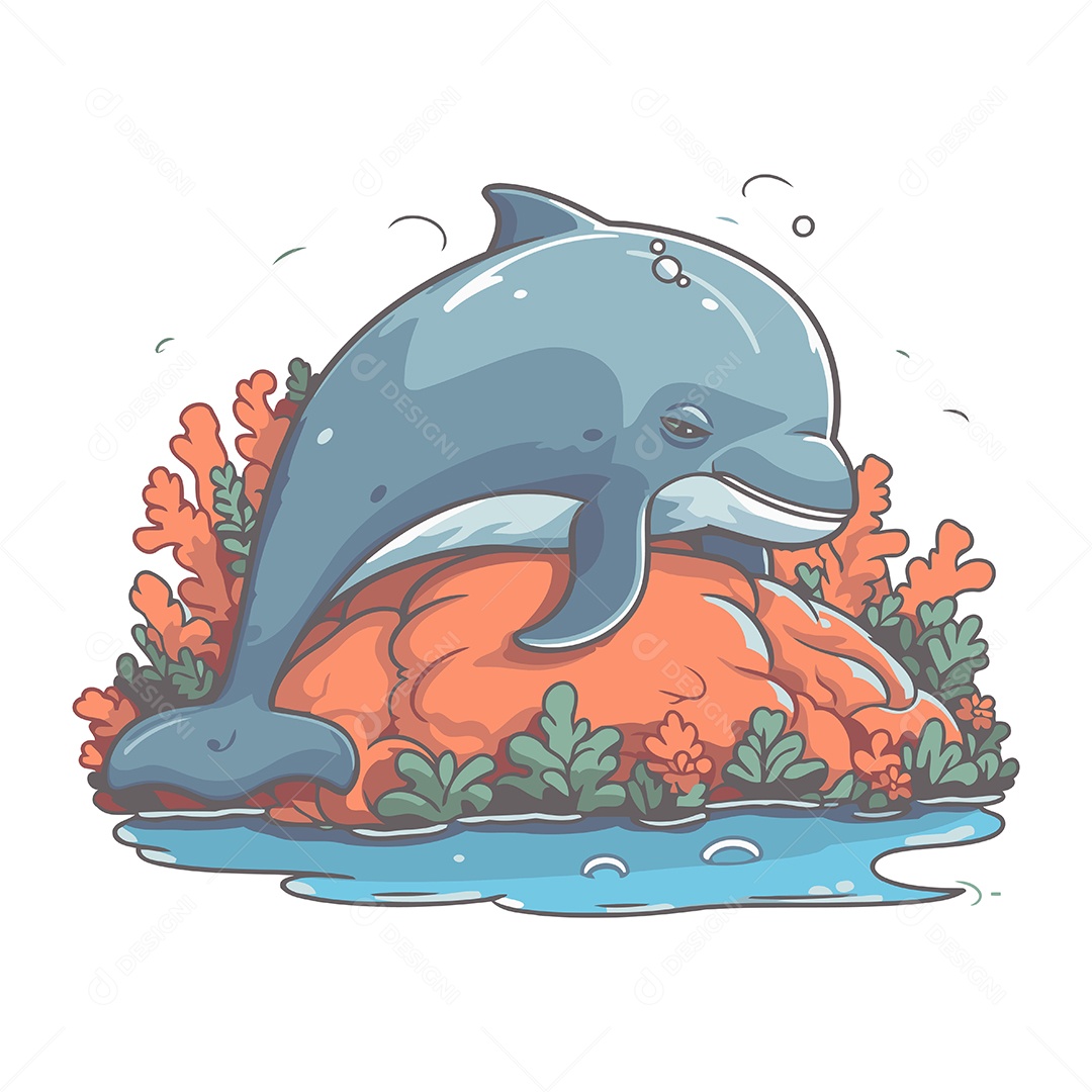 Golfinho Desenho Animado Ilustração Vetor EPS