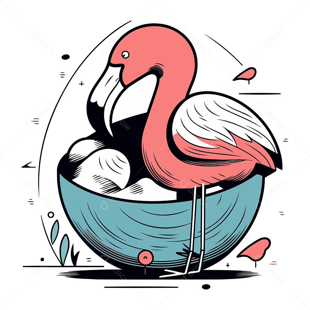 Flamingo Desenho Animado Ilustração Vetor EPS