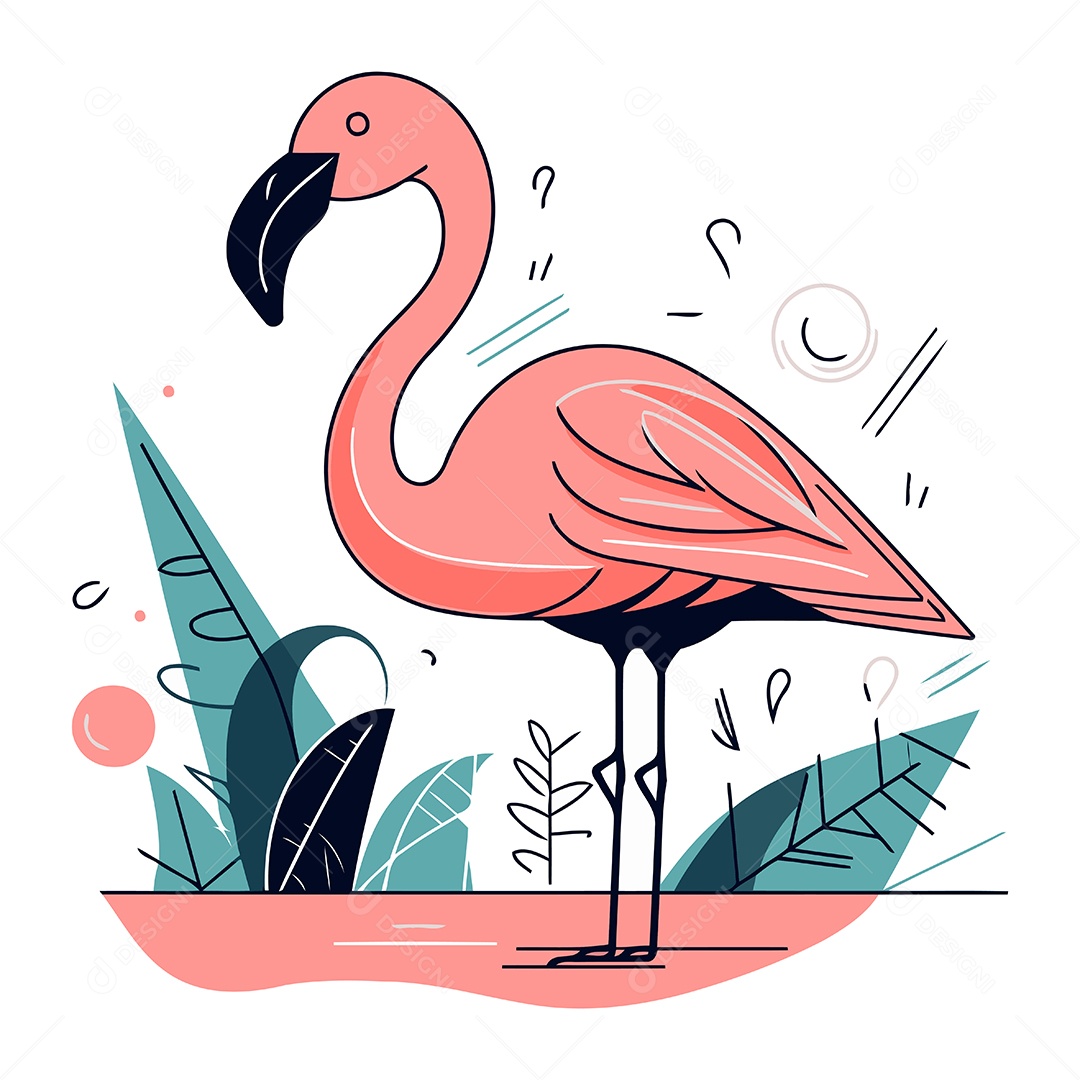 Flamingo Desenho Animado Ilustração Vetor EPS