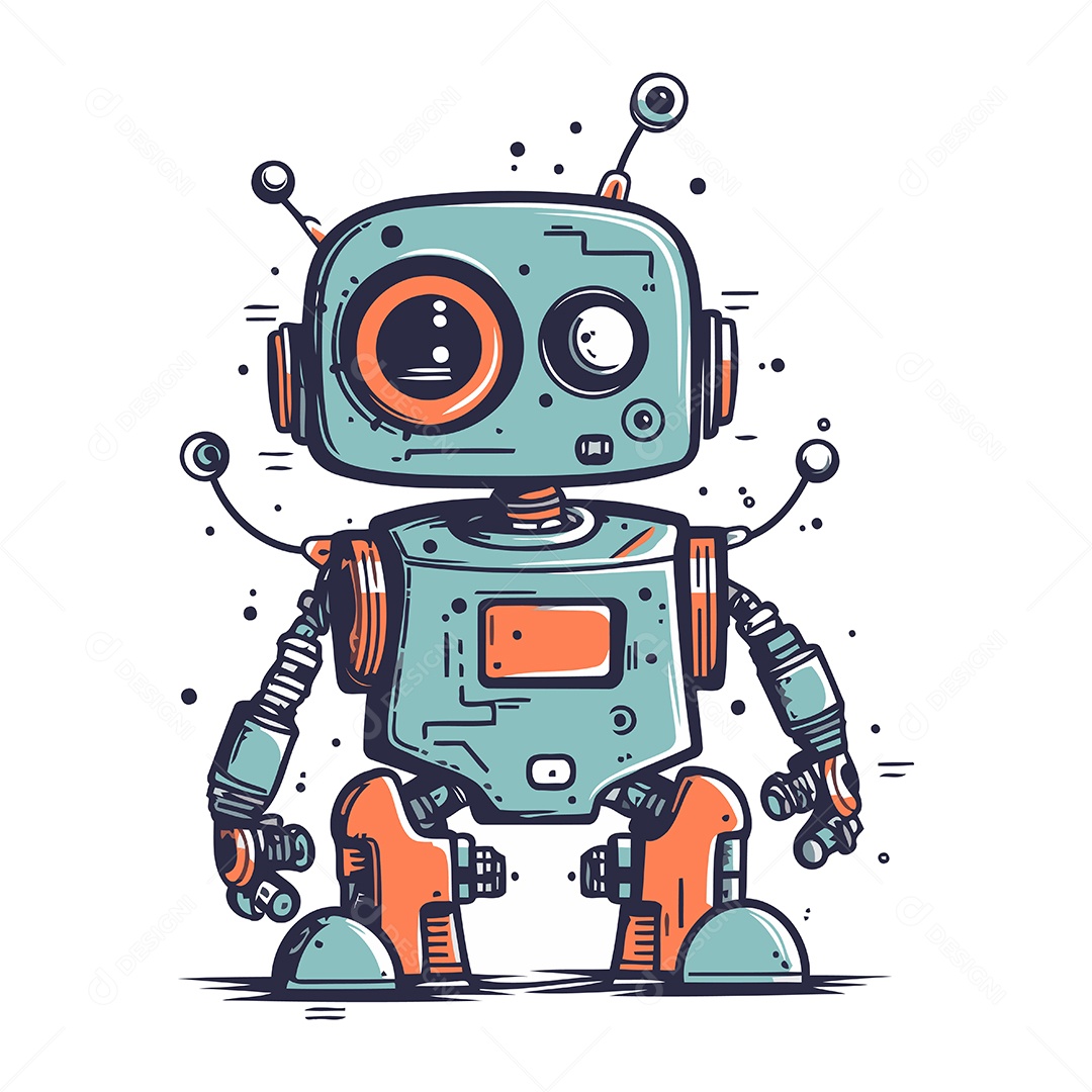 Robô Desenho Animado Ilustração Vetor EPS