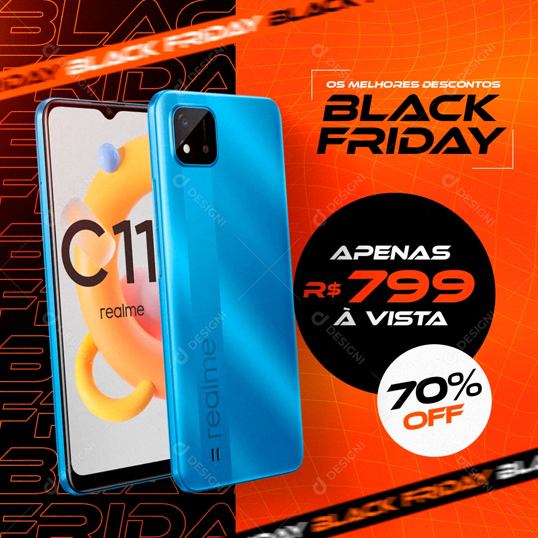 Os Melhores Descontos Black Friday 70% Off Social Media PSD Editável