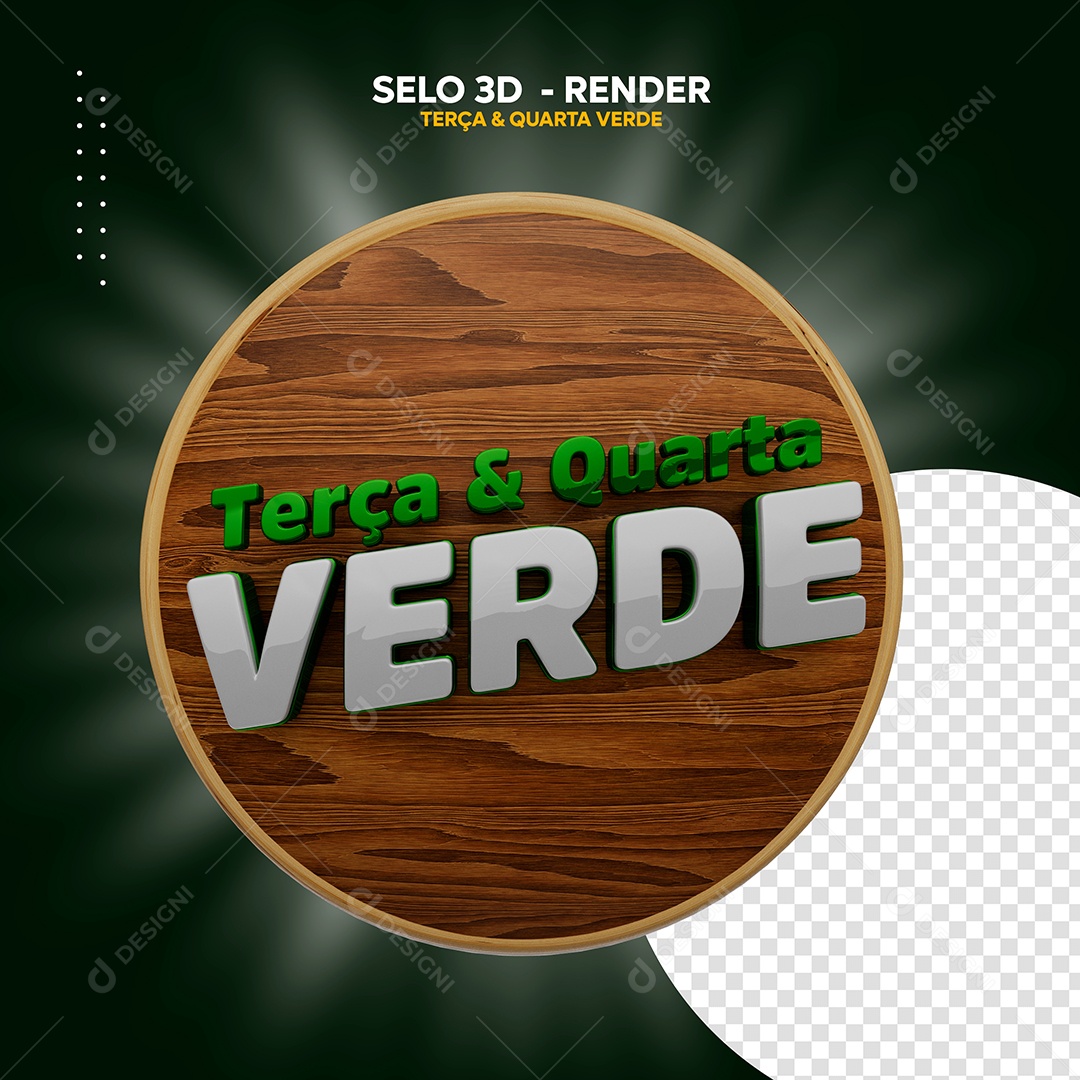 Terça e Quarta Verde Selo 3D Verde Branco para Composição PSD