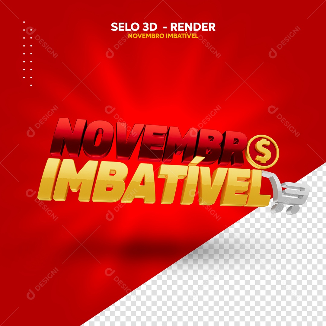 Novembro Imbatível Selo 3D Vermelho Dourado para Composição PSD