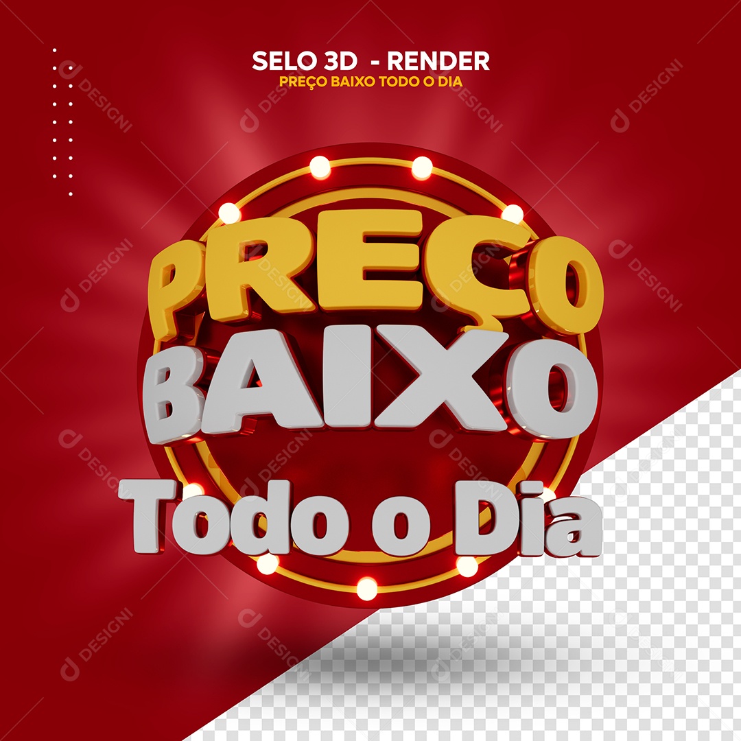 Preço Baixo Todo Dia Selo 3D Branco Dourado Composição PSD