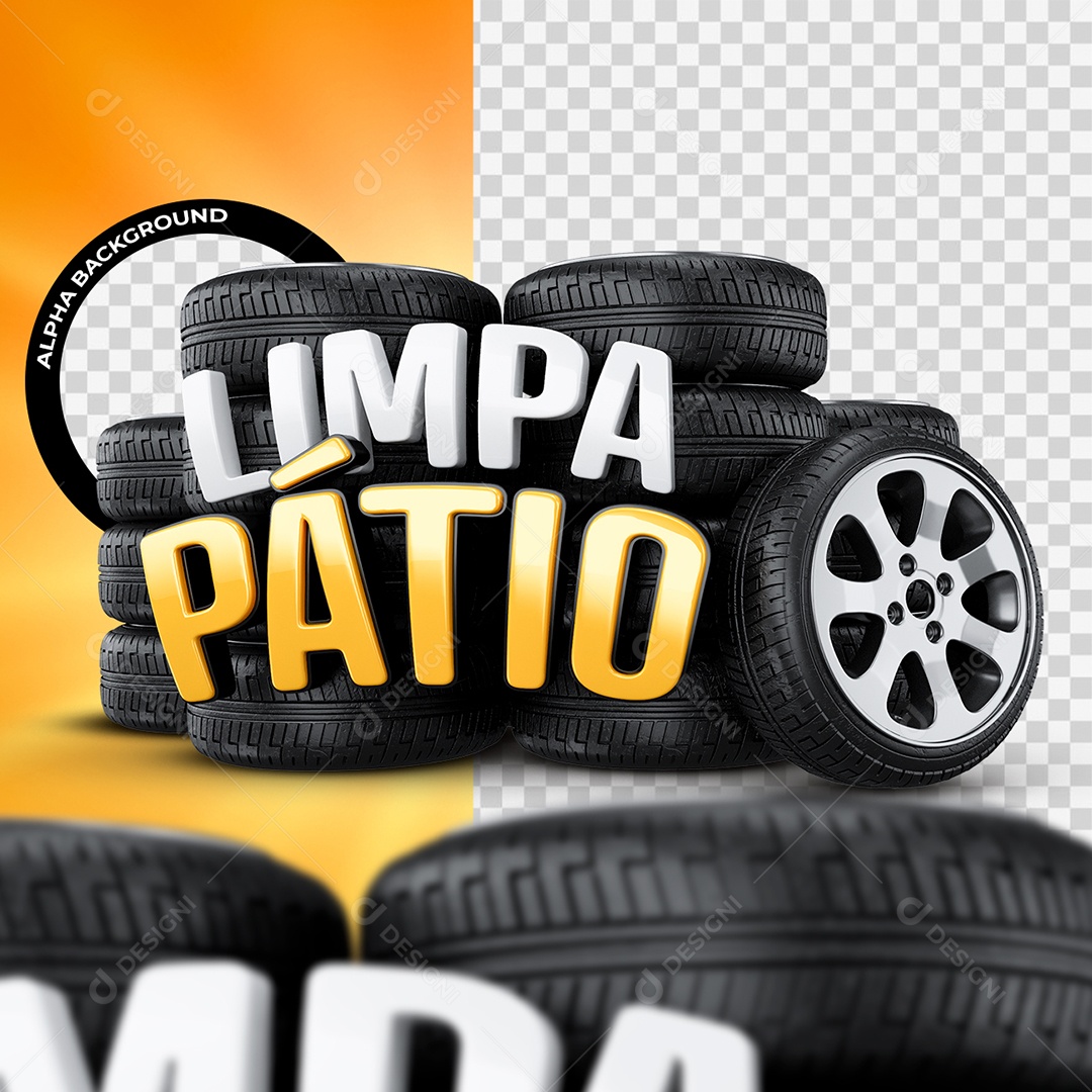 Limpa Pátio Selo 3D Branco e Amarelo para Composição PSD