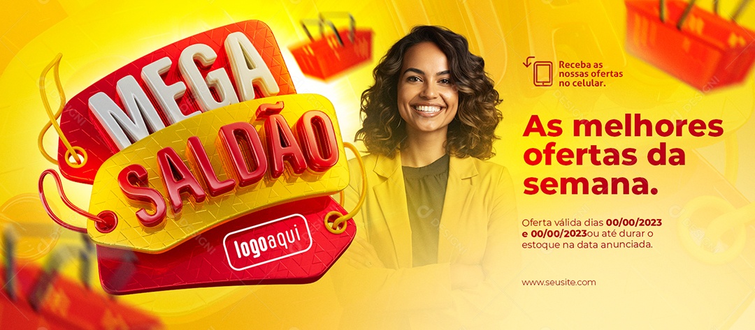 Banner Mega Saldão As Melhores Ofertas da Semana Supermercado Social Media PSD Editável