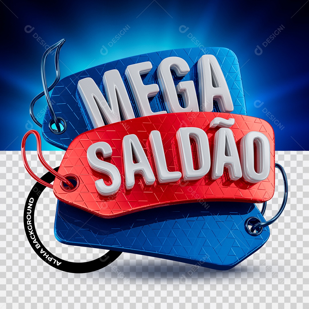 Mega Saldão Selo 3D Branco Vermelho e Azul para Composição PSD