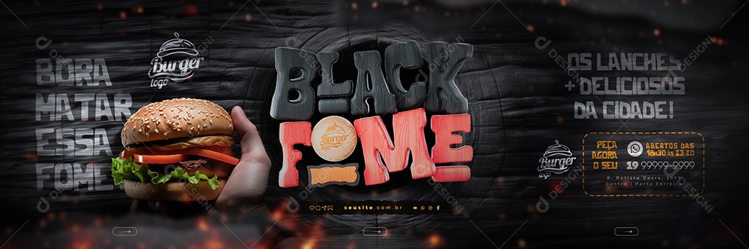 Black Friday Hamburgueria Black Fome Carrossel Os Lanches Deliciosos Da Cidade Social Media PSD Editável