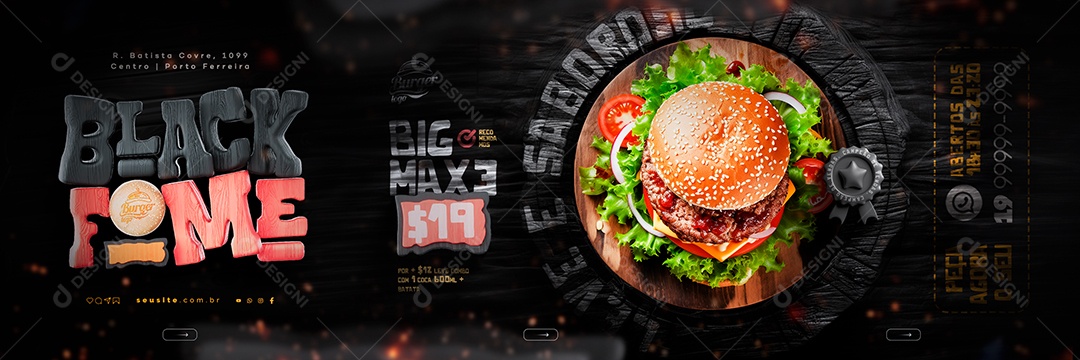 Black Friday Hamburgueria Black Fome Carrossel Big Max Social Media PSD Editável