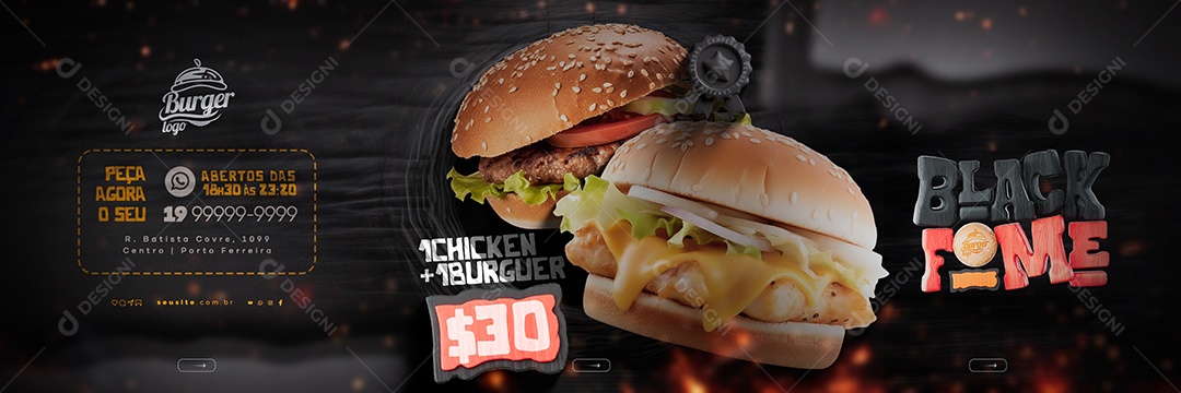 Black Friday Hamburgueria Black Fome Carrossel Peça Agora o Seu Social Media PSD Editável