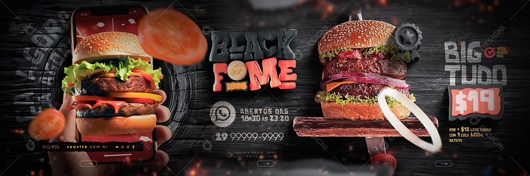 Black Friday Hamburgueria Black Fome Carrossel Big Tudo Delivery Social Media PSD Editável