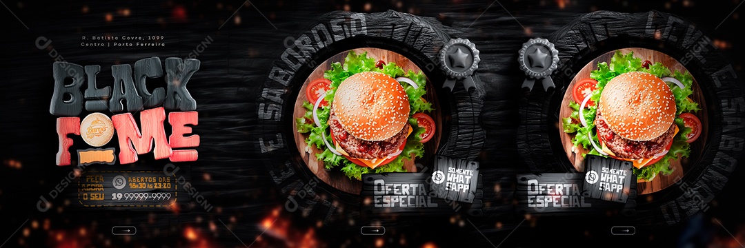 Black Friday Hamburgueria Black Fome Carrossel Oferta Especial Somente Whatsapp Social Media PSD Editável