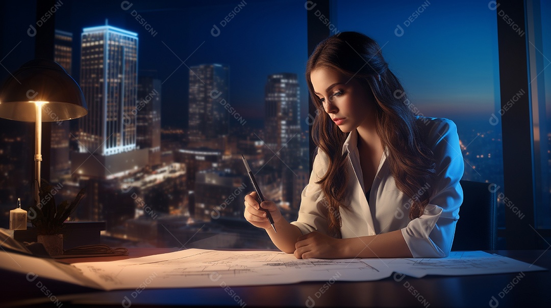 Mulher engenheira trabalhando em um escritório de arquitetura moderna