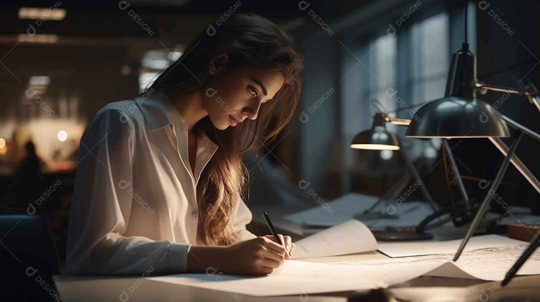 Mulher engenheira trabalhando em um escritório de arquitetura moderna