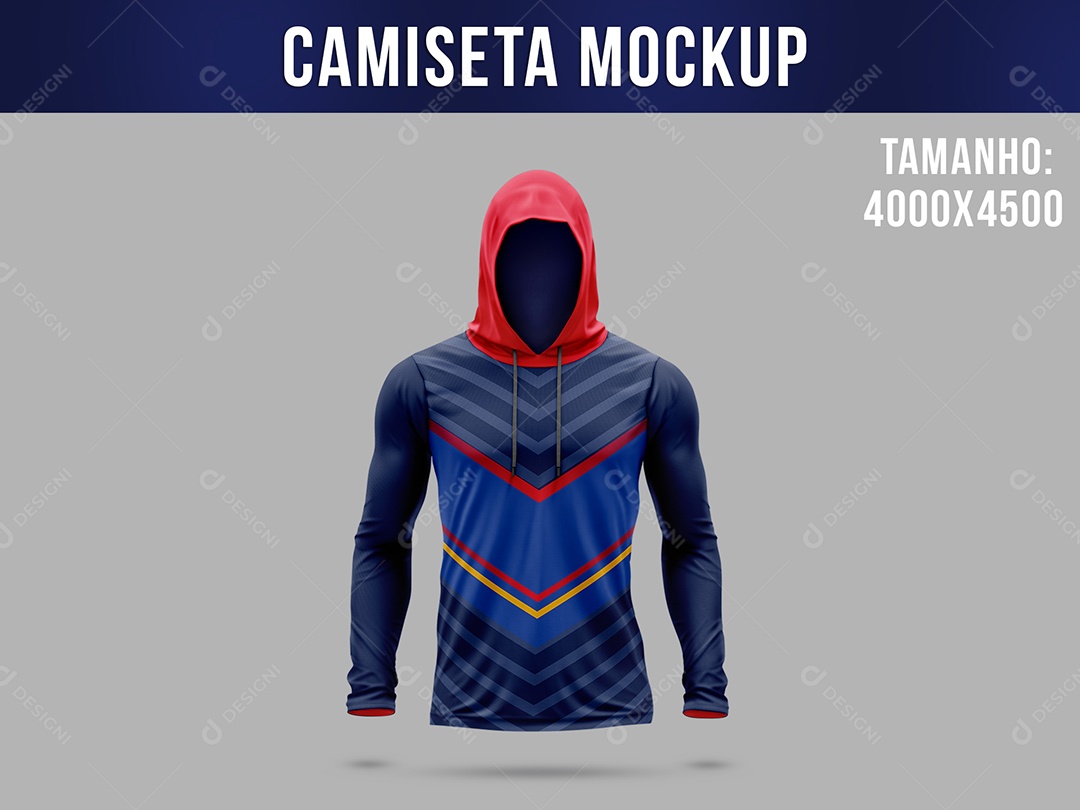 Camiseta Manga Longa Capuz Visão Frente Mockup PSD Editável