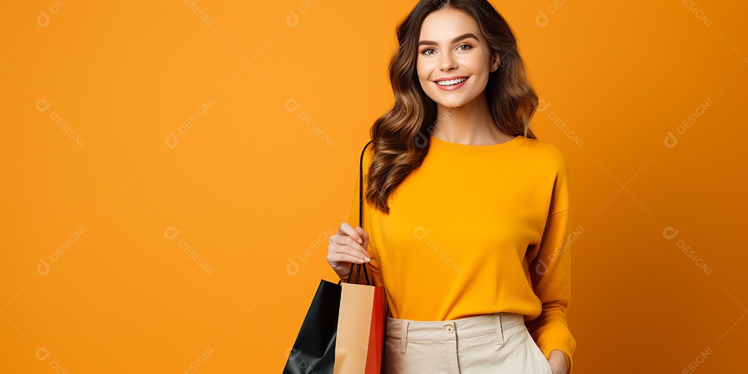 Uma linda mulher sorridente fazendo compras
